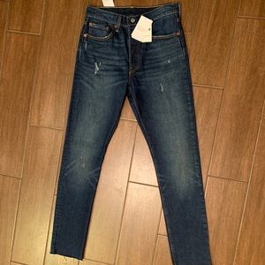 Levi 501 raw hem skinny jeans dark wash NWT
